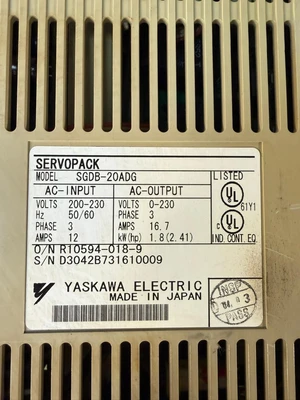 Yaskawa Servopack SGDB-20ADG IN 200-230V 3PH 12A OUT 0-230V (1.4.1)