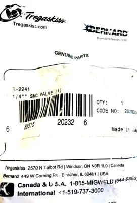 NEW TREGASKISS R-2241 VALVE 1/4" R2241