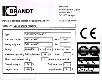 Used 2015 BRANDT OPTIMAT KDF 440 C Edge Banders British Columbia CA | MachineryMax #1340322