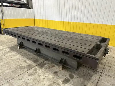 6' X 14'6" HEAVY DUTY T-SLOTTED LAYOUT TABLE ON RAISED BASE: STOCK #21788