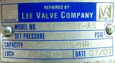 REFURBISHED KUNKLE 300LKH01-AS SAFETY RELIEF VALVE SIZE 2 330PSI 300LKH01AS