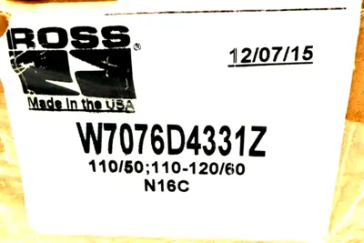 NEW ROSS CONTROLS W7076D4331Z SOLENOID VALVE W7076D4331