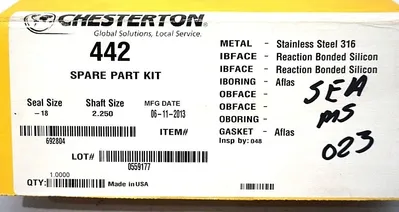 NEW CHESTERTON 442 SPARE PART KIT SEAL SIZE -18 SHAFT SIZE 2.250