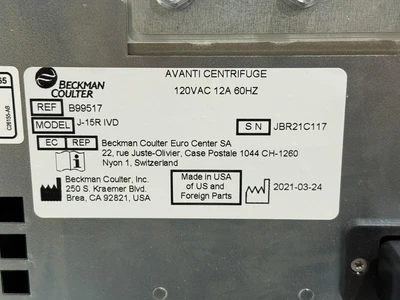 USED Beckman Coulter Avanti J-15R IVD