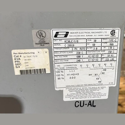 Used BEAVER ELECTRICAL MACHINERY LTD. RC30JC/X/B Distribution Transformers British Columbia CA | Savona Equipment LTD #1518935
