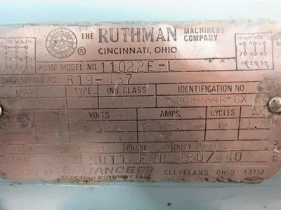 Ruthman Machinery 11022E-L Coolant Pump Motor 3HP 3Phase 3450RPM