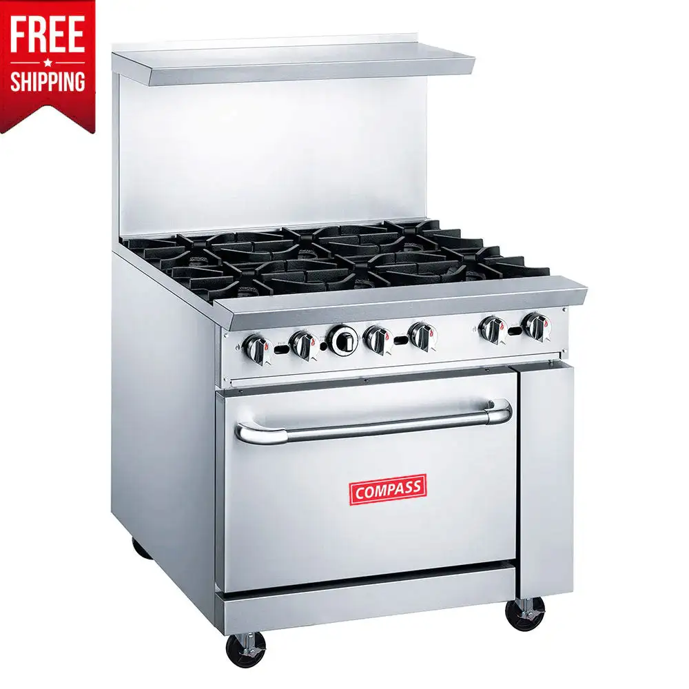 Compass DCR36 36" Gas Range – 6 Open Burners, Oven, Casters, Stainless Steel