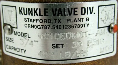 NEW KUNKLE 6010EDM01-AM0030 SAFETY VALVE 3/4" 30PSI 6010EDM01AM0030