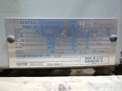 Used GE VB 7.2-500-3 Circuit Breakers Ohio US | Equipment Recovery Corp. #1330573