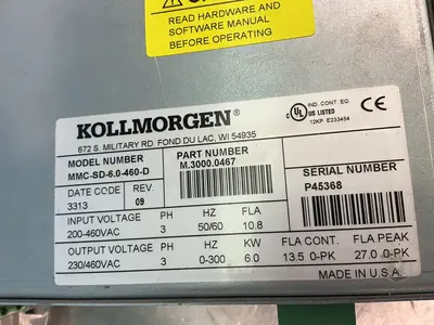 Used KOLLMORGEN MMCSD6.0460D Servo Drives Ohio US | HGR 24 #1330307