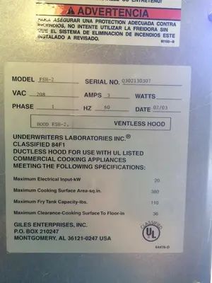 New | in-Stock GILES FSH-2 Fume Hoods British Columbia CA | Surrey Food Equipment #1310232