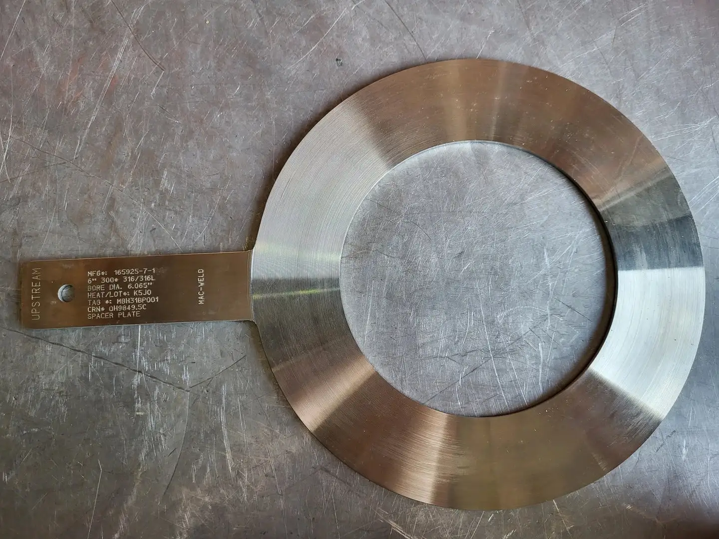 6" Paddle Orifice Plate Upstream 6.065"