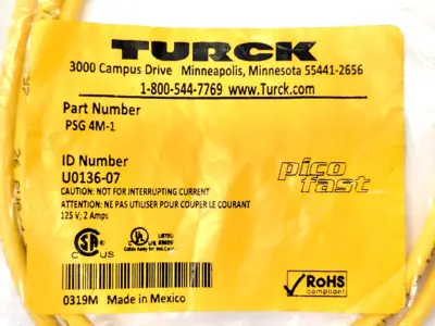 New | in-Stock Turck M8, Male, Straight, 4-pin Cable & Wire Michigan US | Maverick Industrial Sales #1390863