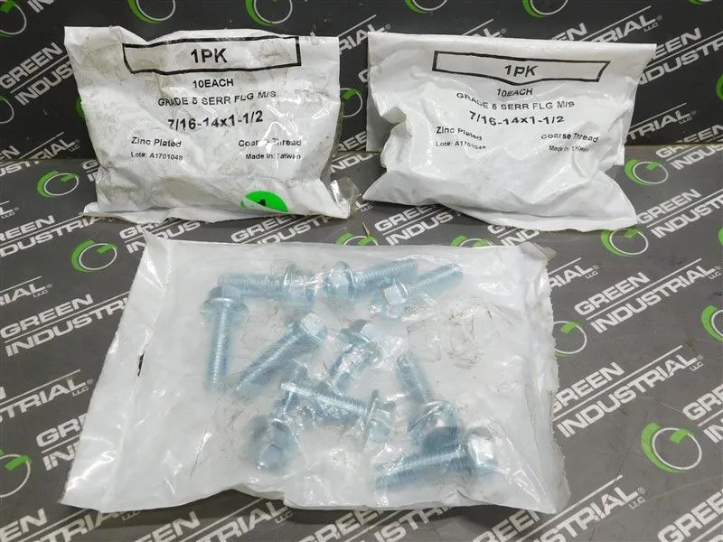 Lot of 30 Grade 5 SERR FLG M/S 7/16-14x1-1/2 Zinc Plated Coarse Thread New