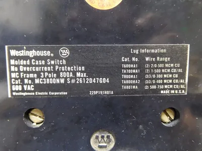 Westinghouse MC3800NW Molded Case Switch 800A 600VAC 3 Pole Used