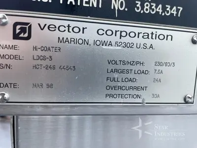Used VECTOR CORPORATION LDCS-3 Tablet Coating California US | Star Industries #1254987