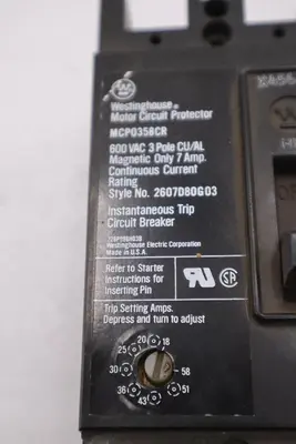 Westinghouse MCP0358CR Circuit Breaker 7A 3P 600VAC STOCK 5743CC