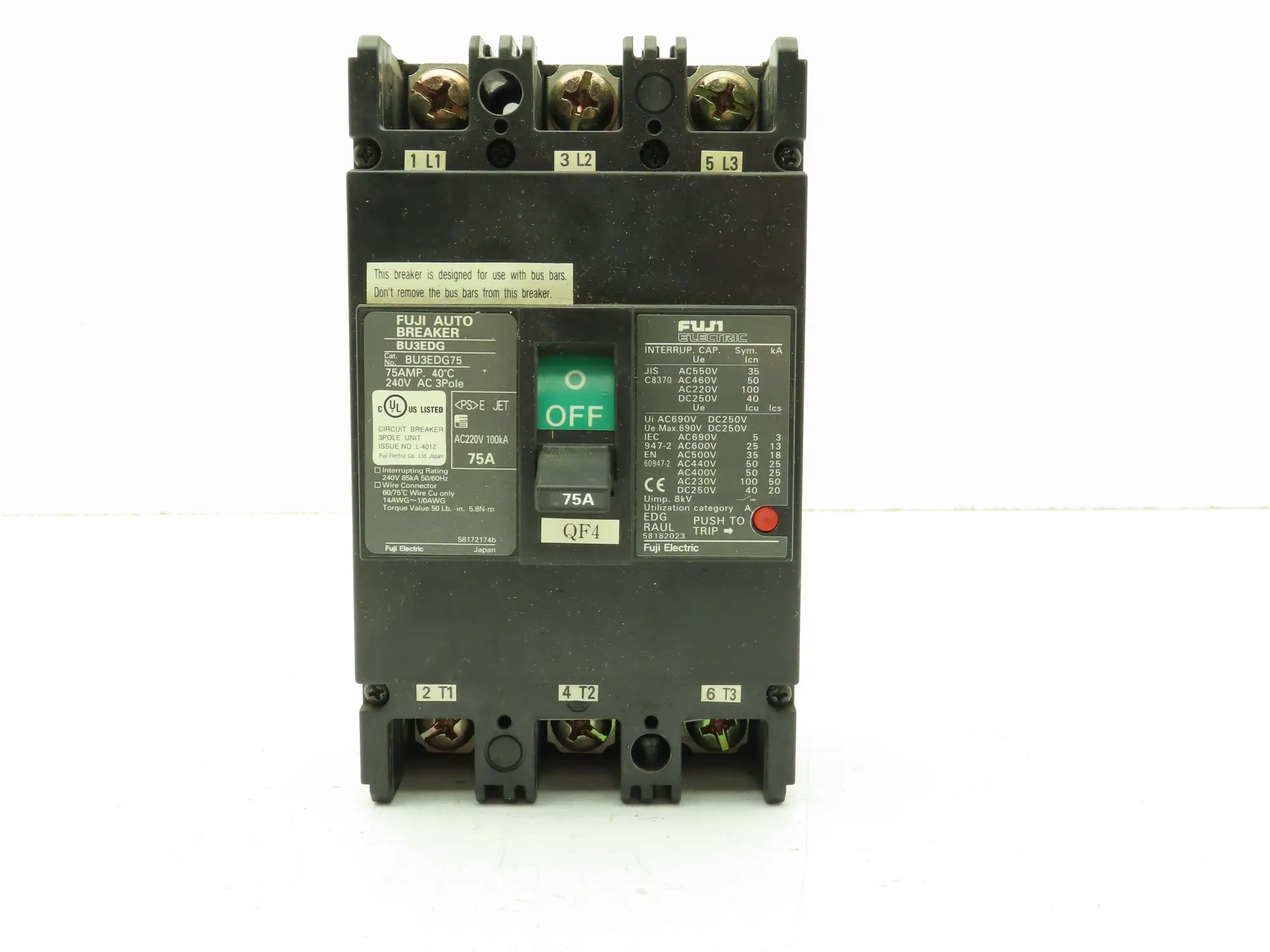 Fuji Electric BU3EDG75 Auto Breaker BU Series 75A 240V 3 Pole Ph