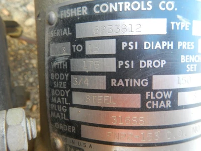 Fisher 3/4" 150 Rating, WCB Steel Socket Weld Control Valve