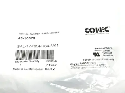 New | in-Stock Conec SAL12-RK4-RS4-3/K1, 43-10579 Cable & Wire Michigan US | Maverick Industrial Sales #1397874
