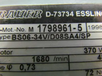 Bauer BS06-34V/D08SA4/SP Worm geared Electric motor 480V 1680 RPM 48.6 Ratio