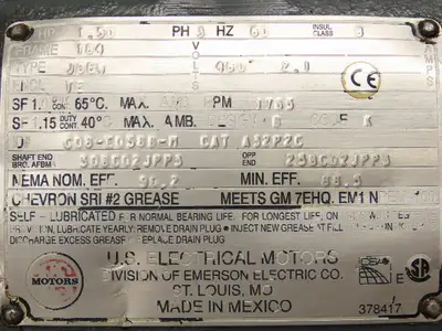 US Motors A32P2C AC Motor 1.5Hp 1765rpm 460V 3PH 184U Frame Automotive Duty
