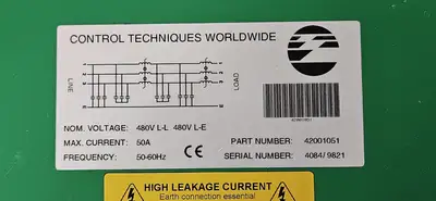 Control Techniques Worldwide 42001051 480V L-L 480V L-E 50A 50-60Hz (BIN654)