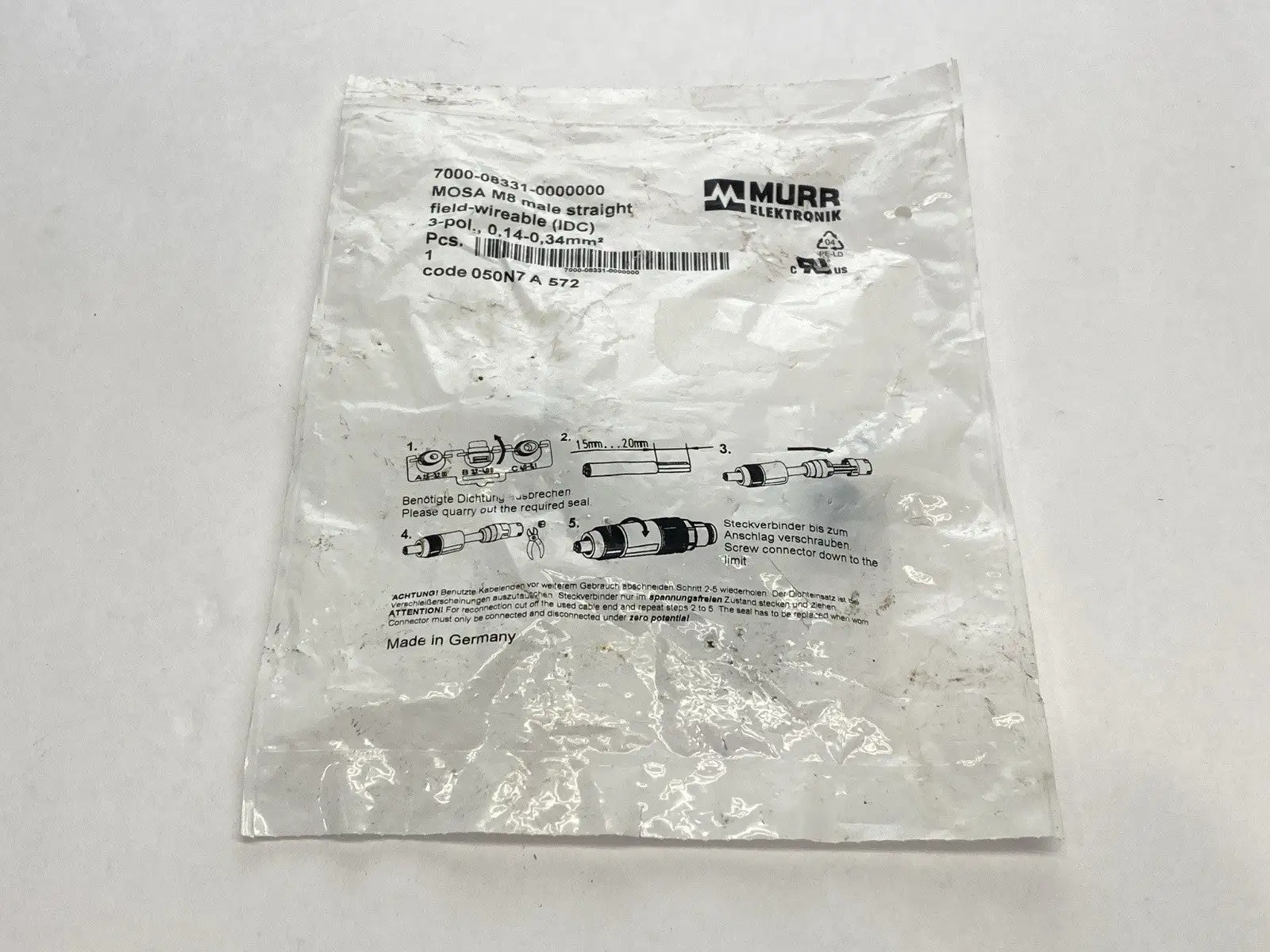 7000-08331-0000000 | Murr Elektronik  Field Wireable Circular Connector Male M8 3-P - New
