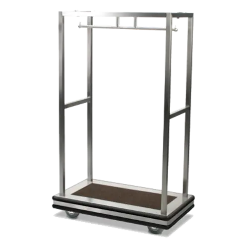 Forbes Industries Luggage Cart w/ Hanger Bar - 44"L x 25 1/2"W x 72"H, Brushed Steel (2545DB-SS)
