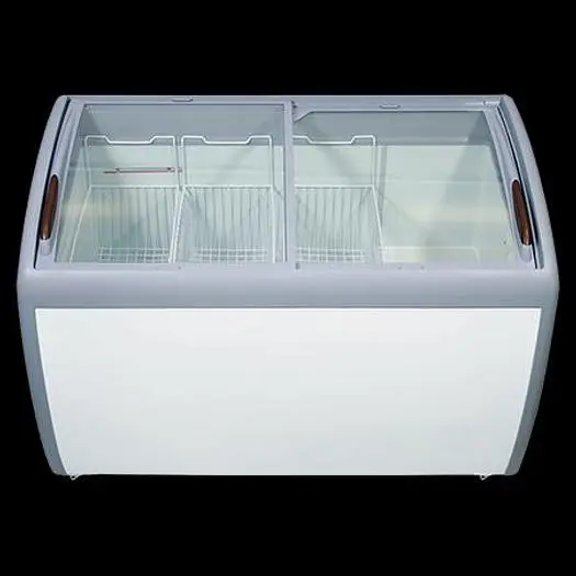 Commercial Angle Curved Glass Top Chest Freezer - 12 Cu.Ft.