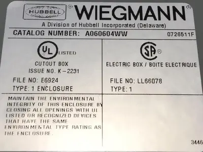 New | in-Stock WIEGMANN A060604WW Misc Electrical & Power Parts Michigan US | Ideal Machinery #1261421