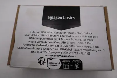 LOT OF 4 - Amazon Basics 3-Button Wired USB Computer Mouse Black STOCK H225A