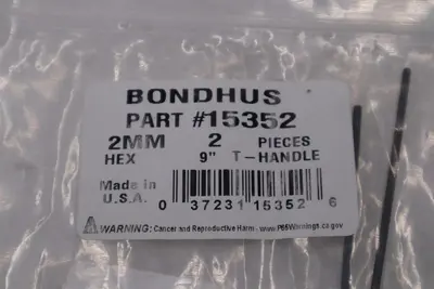 LOT OF 2 - Bondhus 15352 Corp. 2mm Hex T-handle 9" Length STOCK H1154A