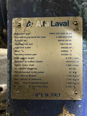Used 1996 ALFA LAVAL VNPX 510 SGD 34 GS Disc Automatic Centrifuges Ohio US | HGR 24 #729526