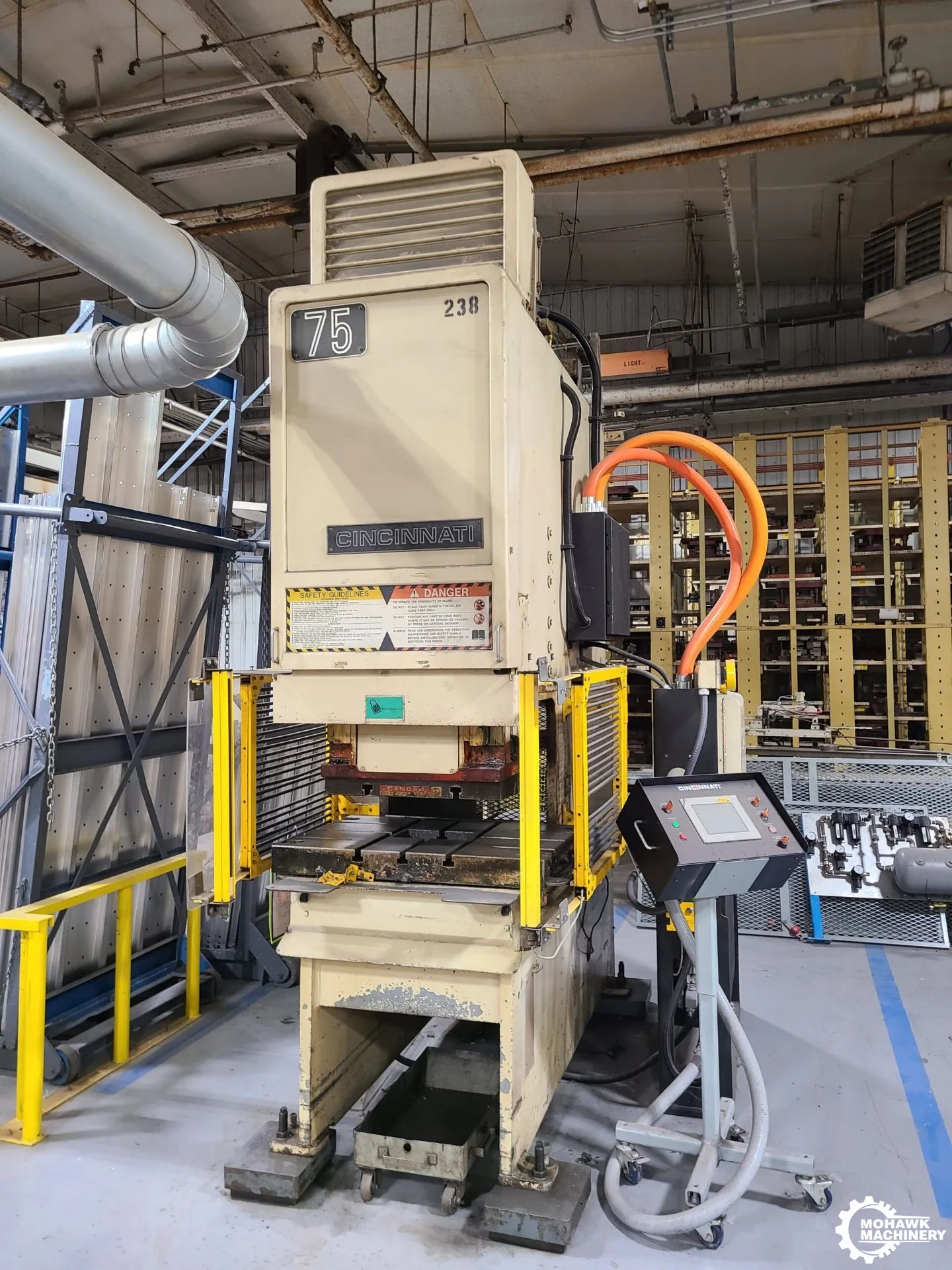 75 TON CINCINNATI-INC "75 OBS" CNC OPEN-BACK GAP-FRAME HYDRAULIC PRESS w/UPDATED CINCINNATI-INC TOUCH SCREEN CONTROL (2021) - SIDE MOUNTED KNOCKOUT