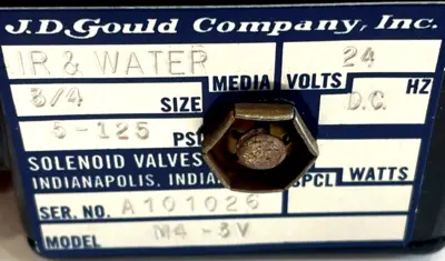 NEW J.D. GOULD M4-3V SOLENOID VALVE 3/4 24VDC 125PSI M43V