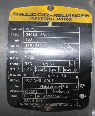 USED BALDOR RELIANCE VL3501