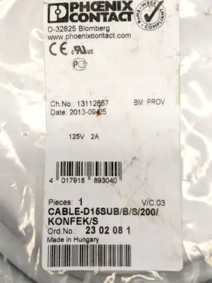 New | in-Stock Phoenix Contact Round Cable D-Sub 2m 2302081 Cable & Wire Michigan US | Maverick Industrial Sales #1392067