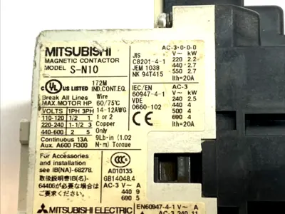 USED MITSUBISHI MOTOR STARTER CONTACTOR W/ TH-N12KP OVERLOAD RELAY