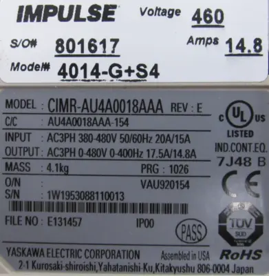 NEW YASKAWA CIMR-AU4A0018AAA IMPULSE G+ DRIVE CIMRAU4A0018AAA