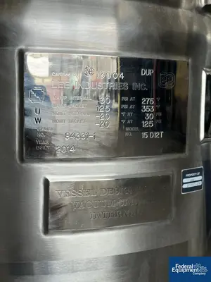 USED Lee Industries 15 Gal Lee Tri Shaft Turbo Emulsifier Reactor, 316 S/S, 30/125#