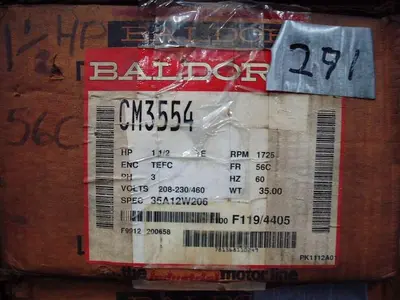 Motor, 1.5 HP, Baldor, 1725 RPM Out, 208-230/460V (6) #S743669