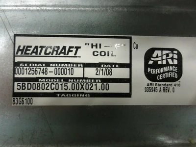 NEW ARI HEATCRAFT 5BD0802C015.00X21.00