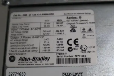 Allen Bradley 20BD125A0ANNAND0 100 HP Ser B Powerflex 700 Drive VFD Stock 3367-A