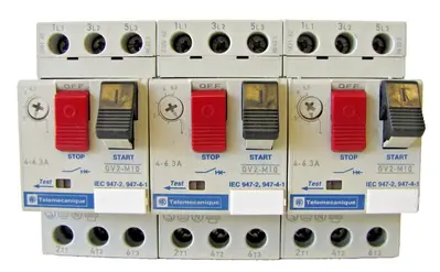 Lot of 3 Telemecanique 4-6.3 Amp Safety Circuit Breakers GV2-M10  3 Pole 690V