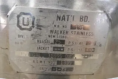 Used 150 Gallon Tank (Vessel), 316 Stainless Steel