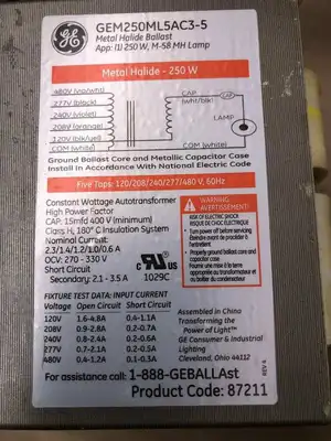 GE GEM250ML5AC3-5 Magnetic Metal Halide Ballast