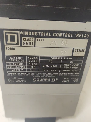 🔥Square D Class 8501 Control Relay, Form GP Series A, 120V Coil Type XO 80