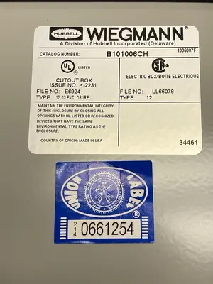 New | in-Stock WIEGMANN B101006CH Miscellaneous Equipment (Electrical & Power) Ohio US | Surplus Asset Holdings #1364142