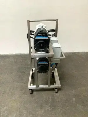 USED DOUBLE MASTER FLEX I/P 77601-60 PERISTALTIC PUMP SKID W/ 1/2 HP MOTOR & DRIVE